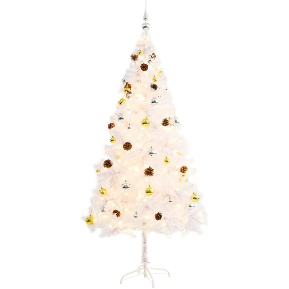 vidaXL Artificial Christmas Tree with Baubles and LEDs White 6 ft