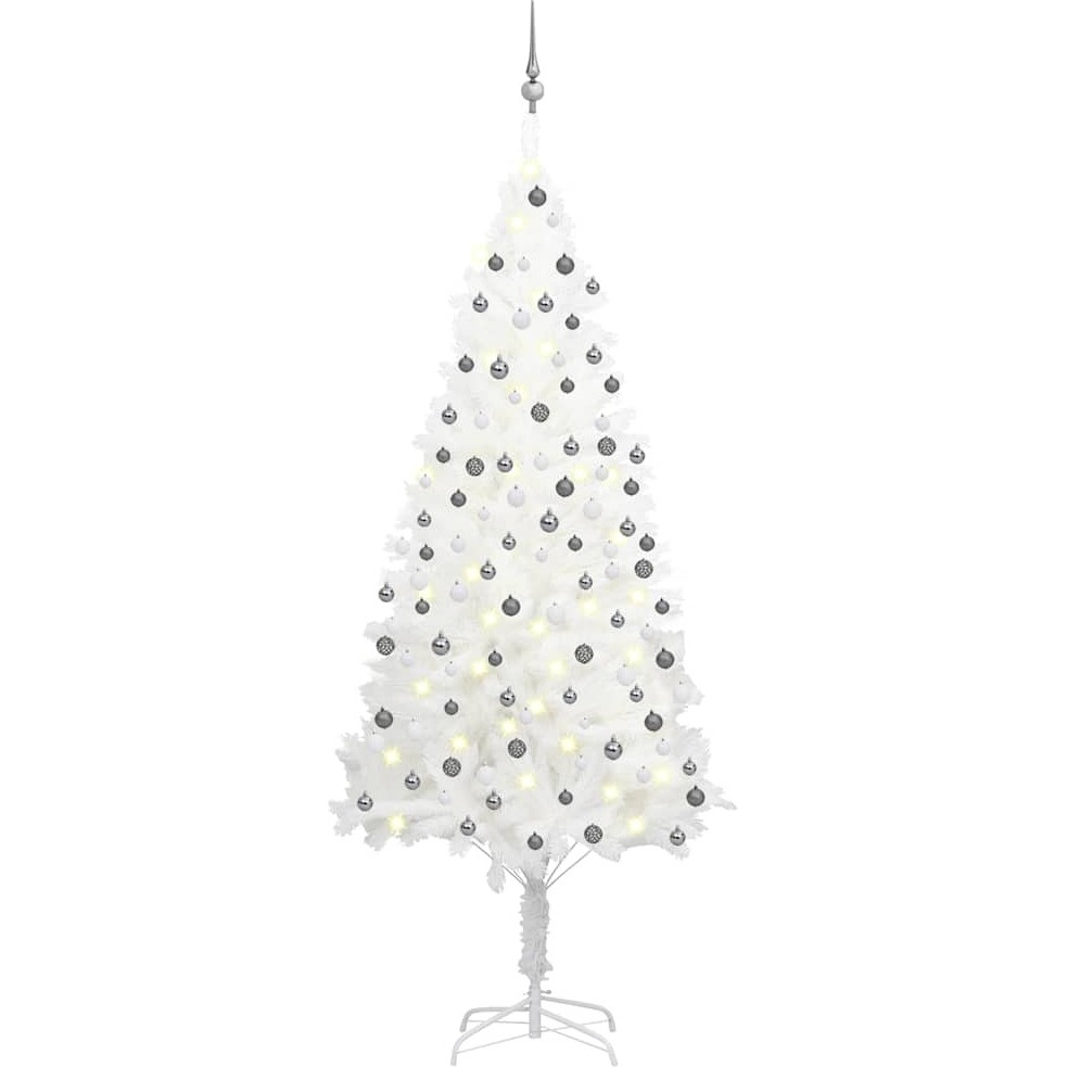 vidaXL Artificial Christmas Tree with LEDs&Ball Set White 82.7"