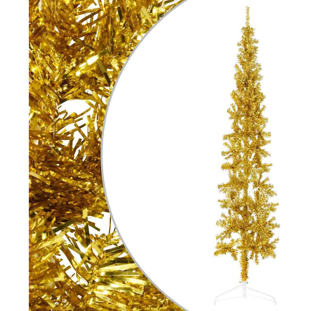 vidaXL Slim Artificial Half Christmas Tree with Stand Gold 8 ft