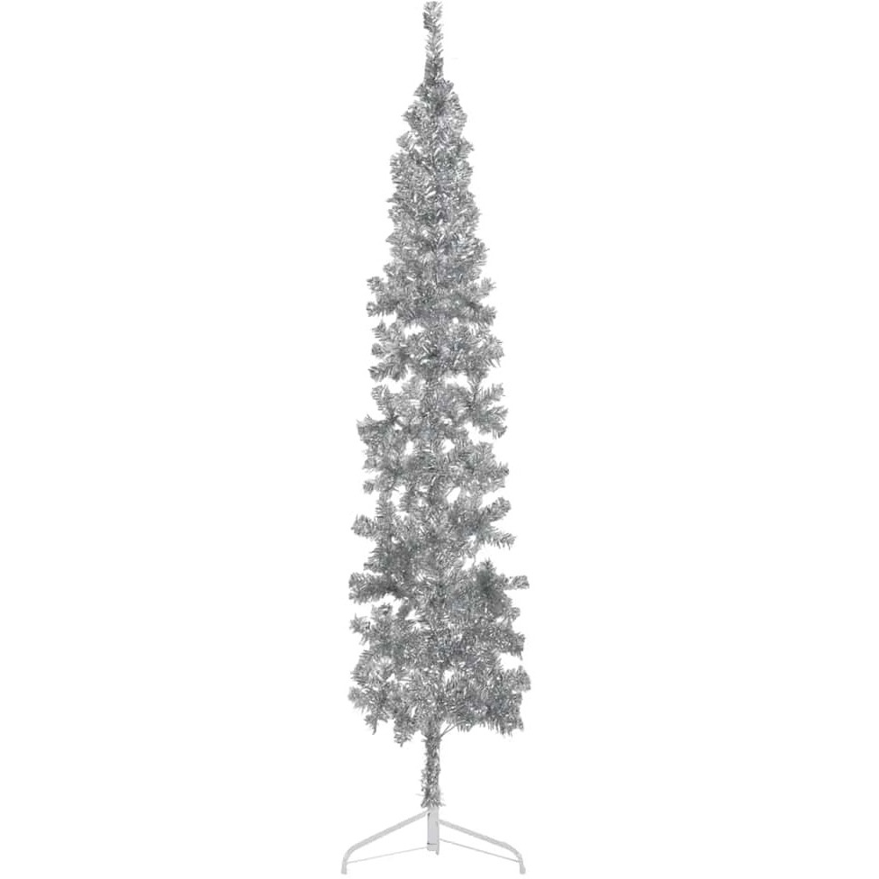 vidaXL Slim Artificial Half Christmas Tree with Stand Silver 8 ft