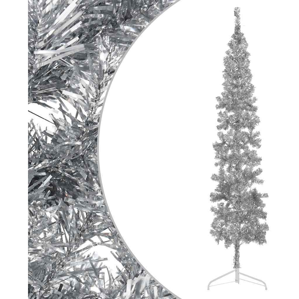 vidaXL Slim Artificial Half Christmas Tree with Stand Silver 8 ft