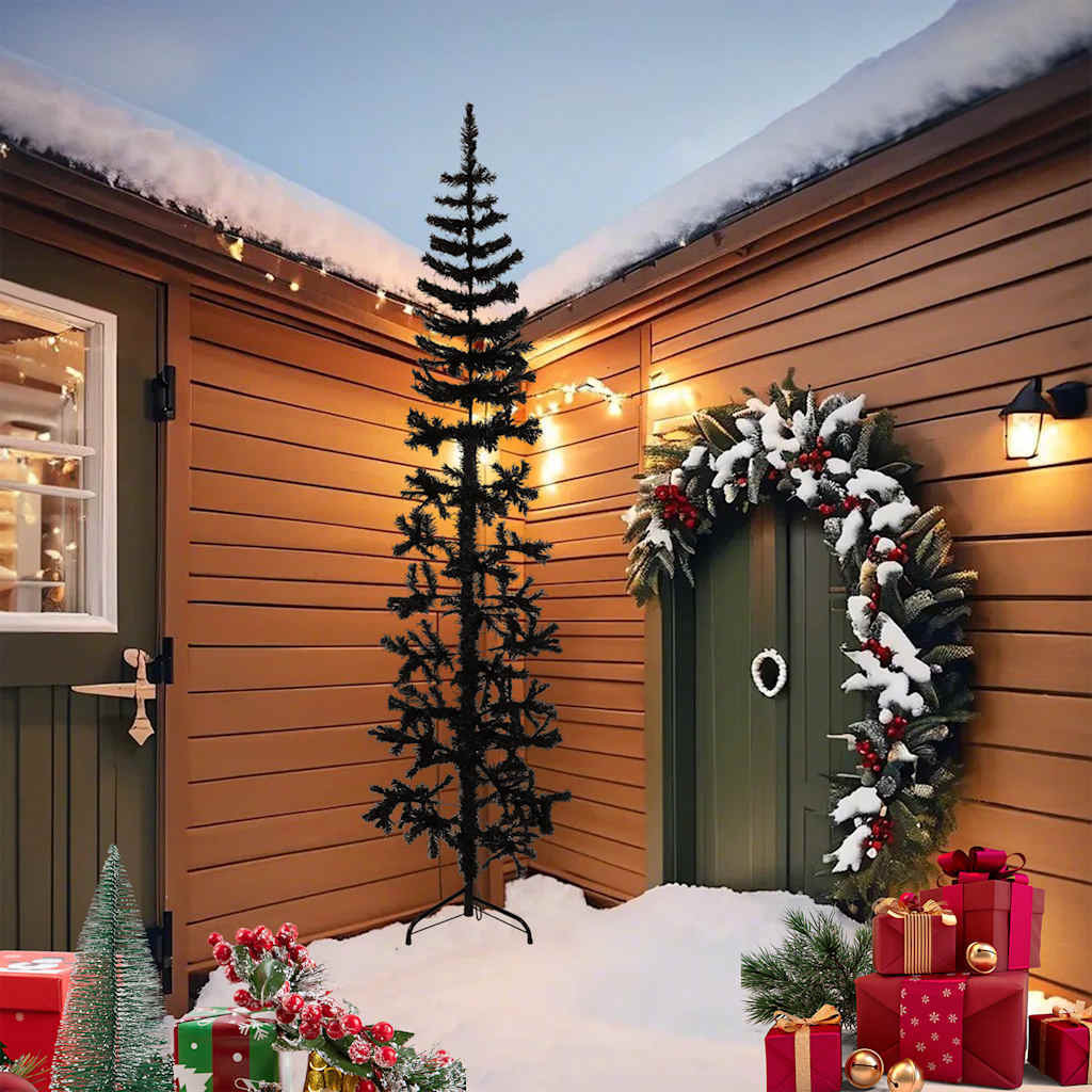 vidaXL Slim Artificial Half Christmas Tree with Stand Black 8 ft