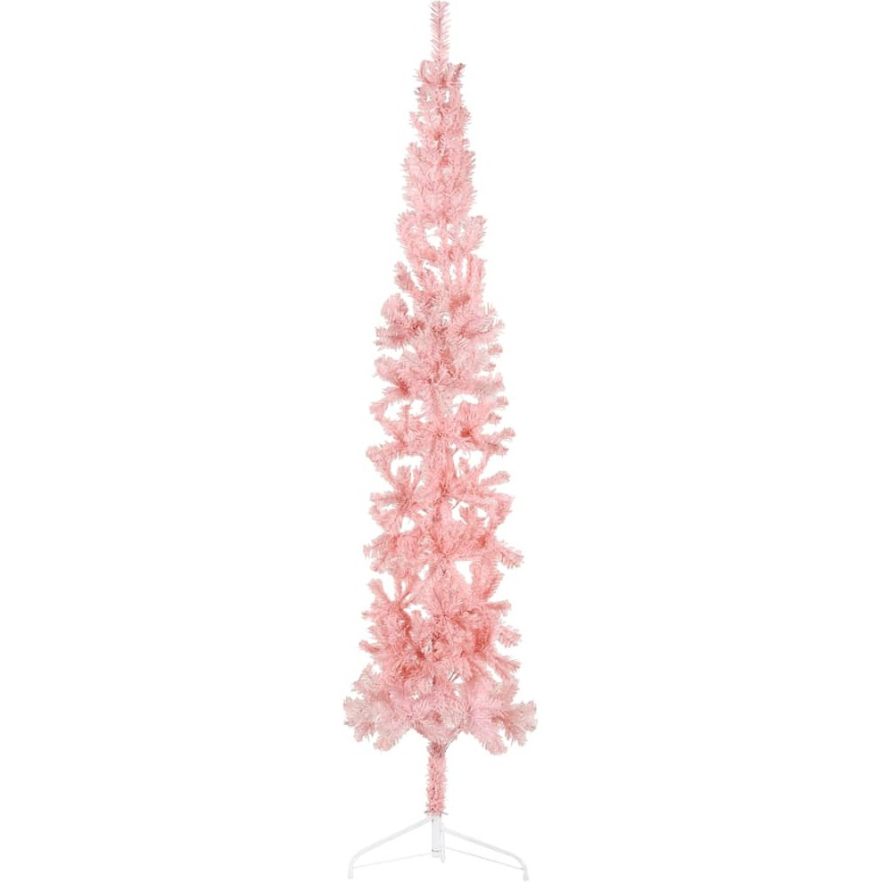 vidaXL Slim Artificial Half Christmas Tree with Stand Pink 8 ft