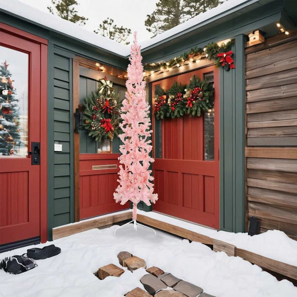 vidaXL Slim Artificial Half Christmas Tree with Stand Pink 8 ft