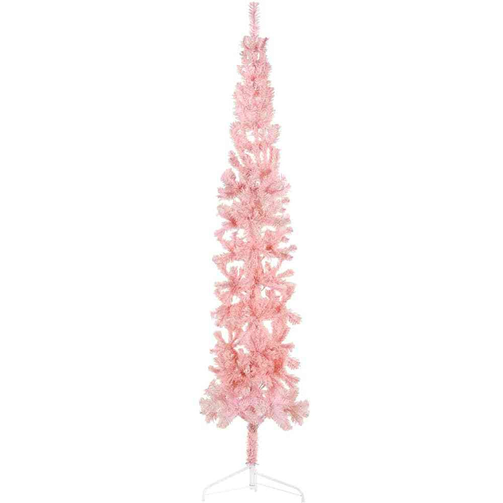 vidaXL Slim Artificial Half Christmas Tree with Stand Pink 8 ft