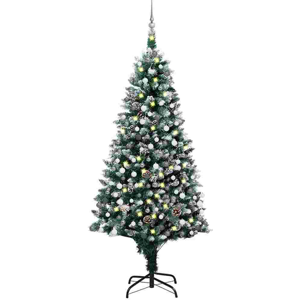 vidaXL Artificial Christmas Tree with LEDs&Ball Set&Pine Cones 82.7"