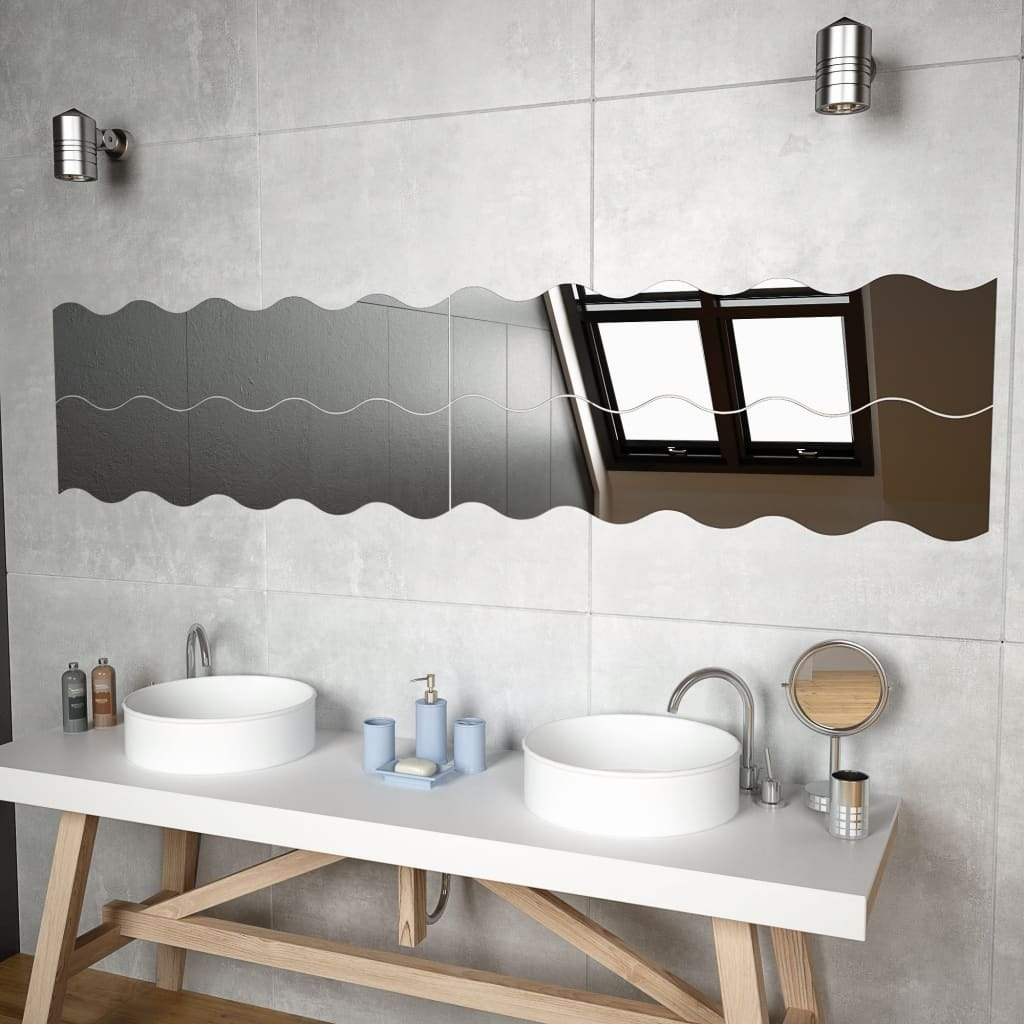 vidaXL Wall Mirrors 4 pcs 39.4&quotx9.1" Wave Glass