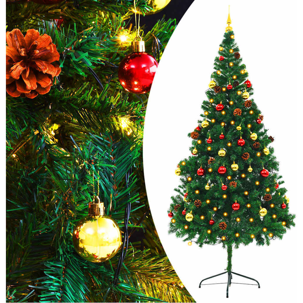 vidaXL Artificial Christmas Tree with Baubles and LEDs Green 7 ft