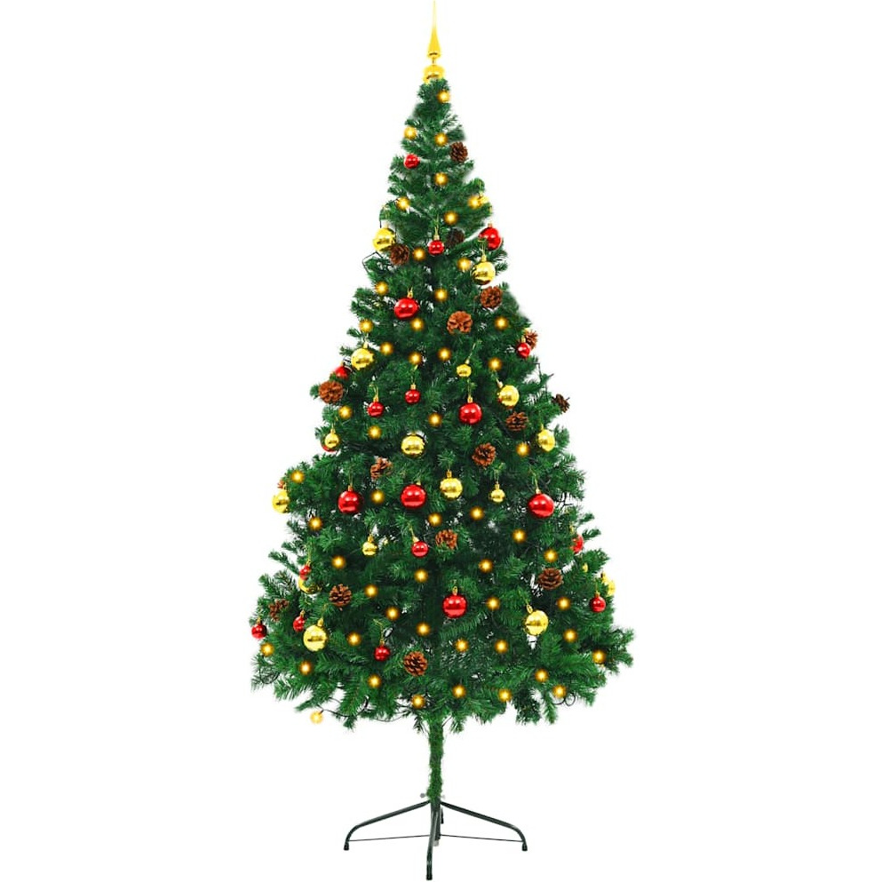 vidaXL Artificial Christmas Tree with Baubles and LEDs Green 7 ft