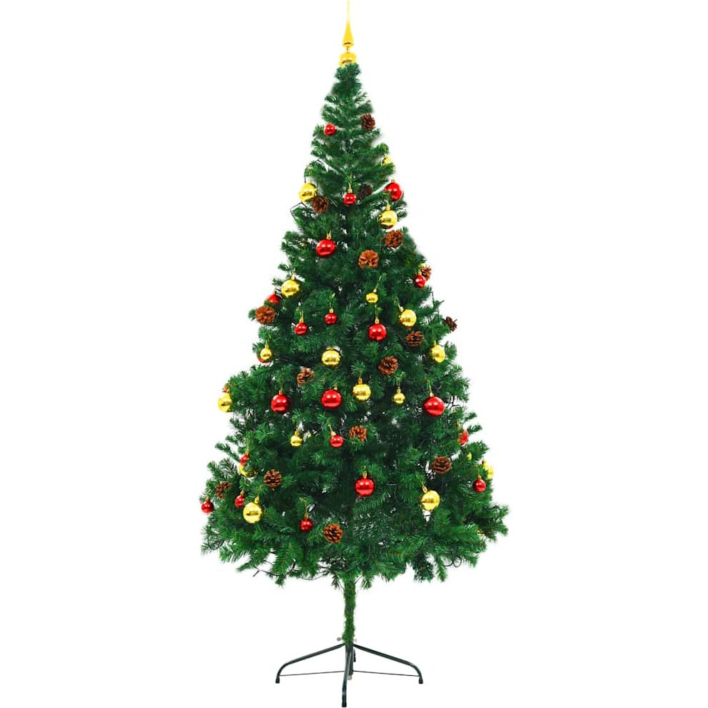 vidaXL Artificial Christmas Tree with Baubles and LEDs Green 7 ft