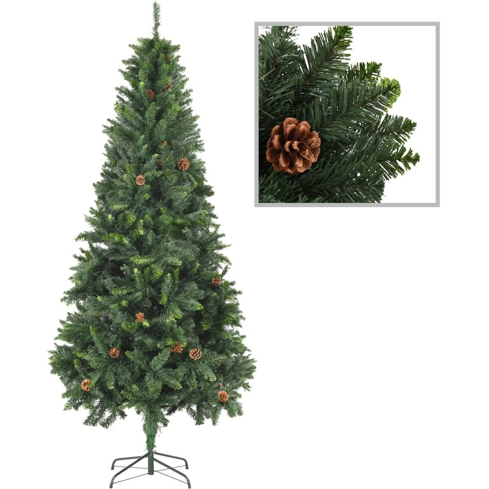 vidaXL Artificial Christmas Tree with Pine Cones Green 7 ft