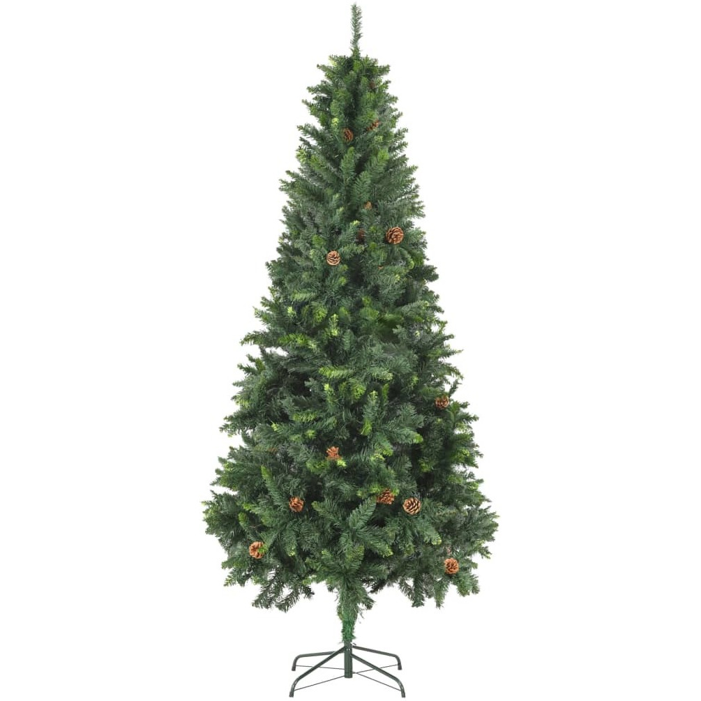 vidaXL Artificial Christmas Tree with Pine Cones Green 7 ft