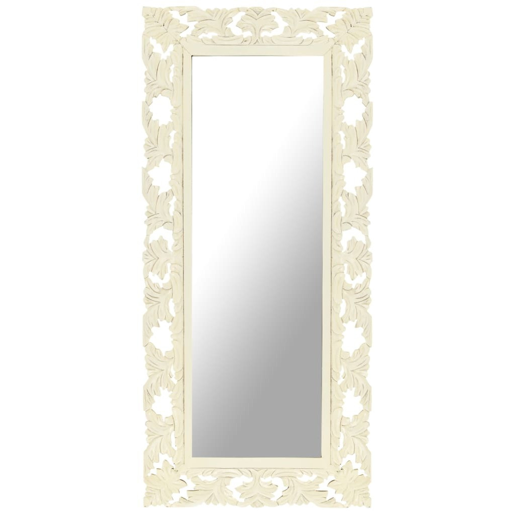 vidaXL Hand Carved Mirror White 43.3&quotx19.7" Solid Mango Wood
