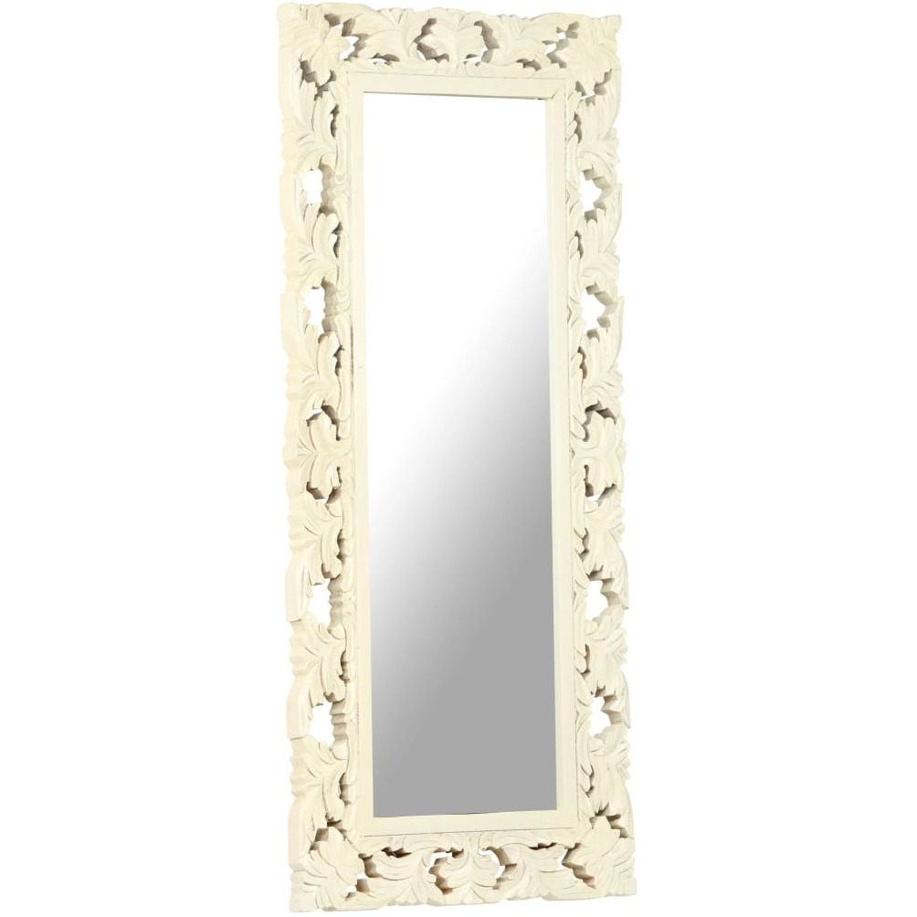 vidaXL Hand Carved Mirror White 43.3&quotx19.7" Solid Mango Wood