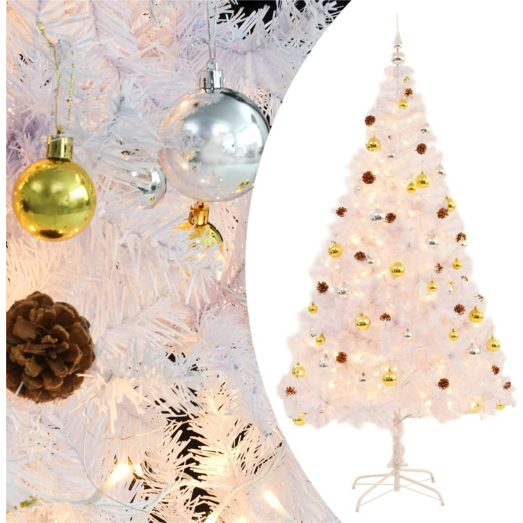 vidaXL Artificial Christmas Tree with Baubles and LEDs White 7 ft