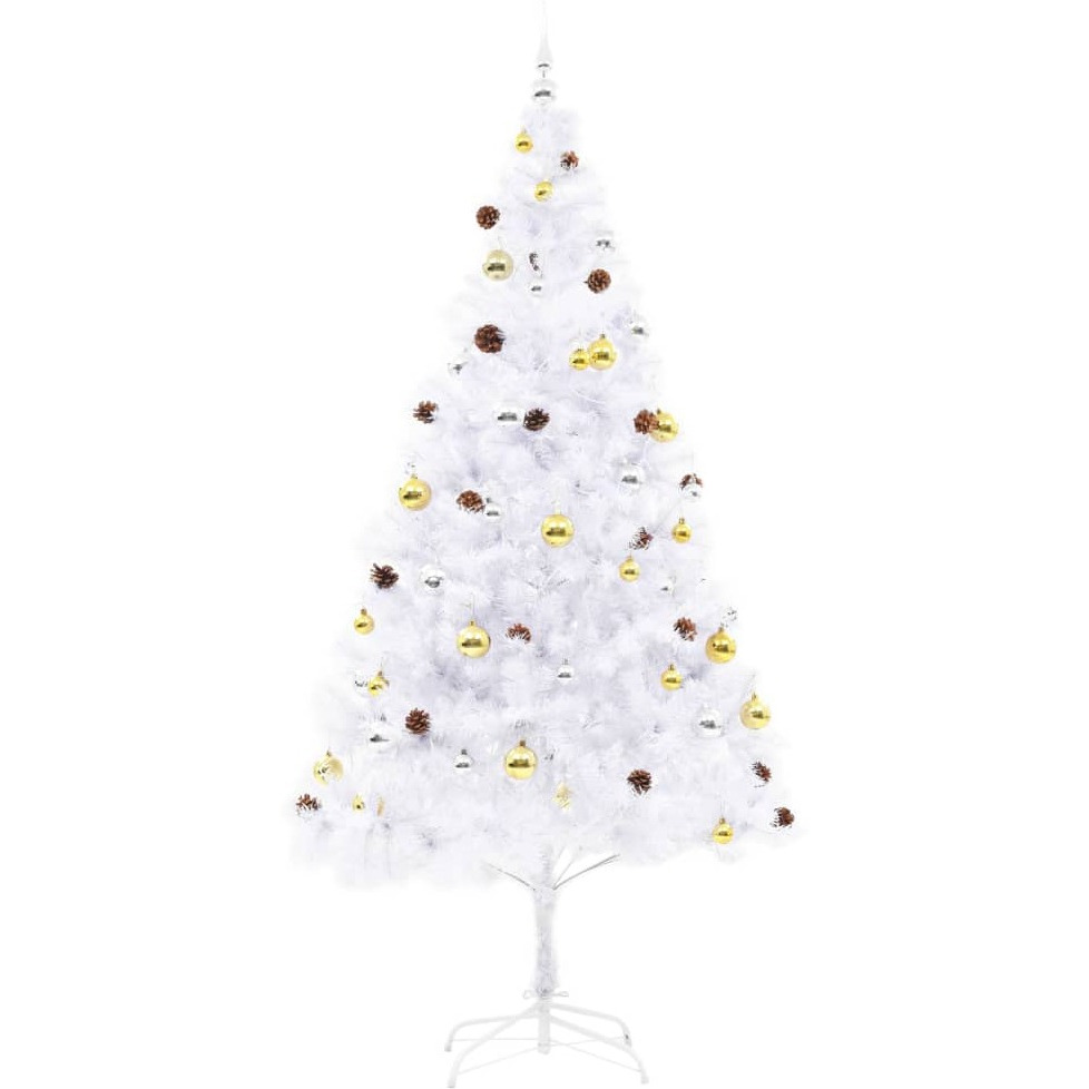 vidaXL Artificial Christmas Tree with Baubles and LEDs White 7 ft