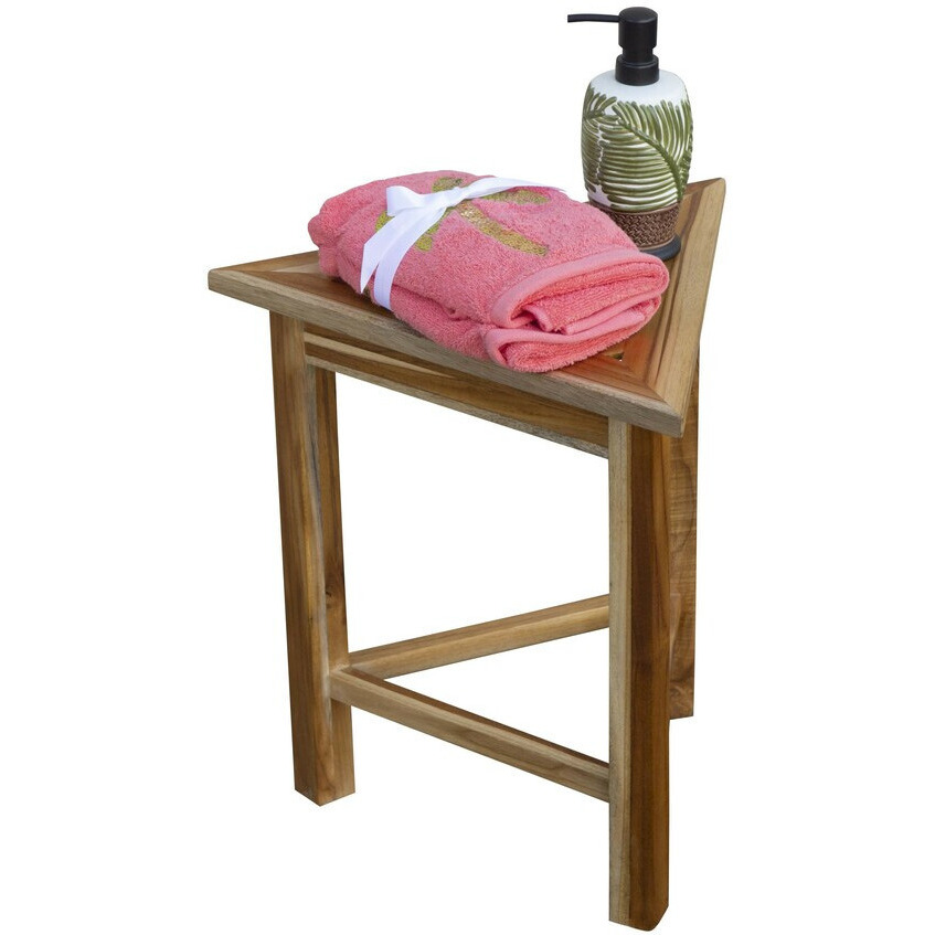 Hotel Natural Teak 18" Triangle Corner Shower Bench Or Shelf