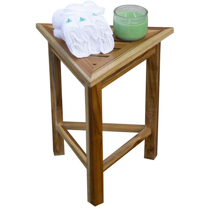 Hotel Natural Teak 18" Triangle Corner Shower Bench Or Shelf