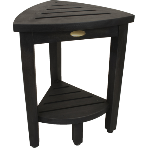 Mod Gray Teak 18" Curvilinear Corner Shower Bench With Shelf