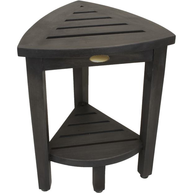 Mod Gray Teak 18" Curvilinear Corner Shower Bench With Shelf