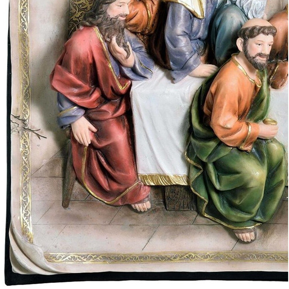 20" Black And Beige Polyresin Last Supper Decorative Plaque Sculpture