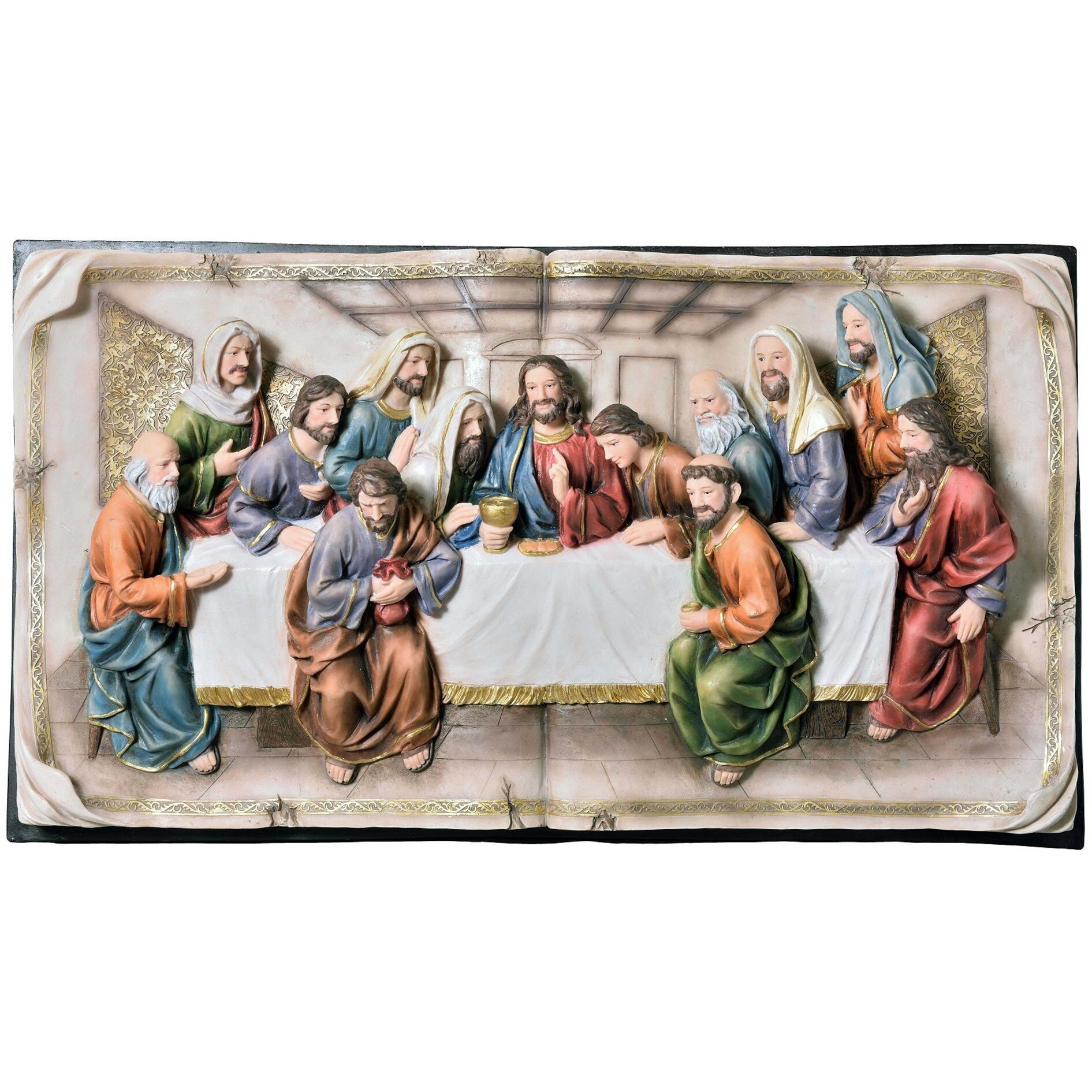 20" Black And Beige Polyresin Last Supper Decorative Plaque Sculpture