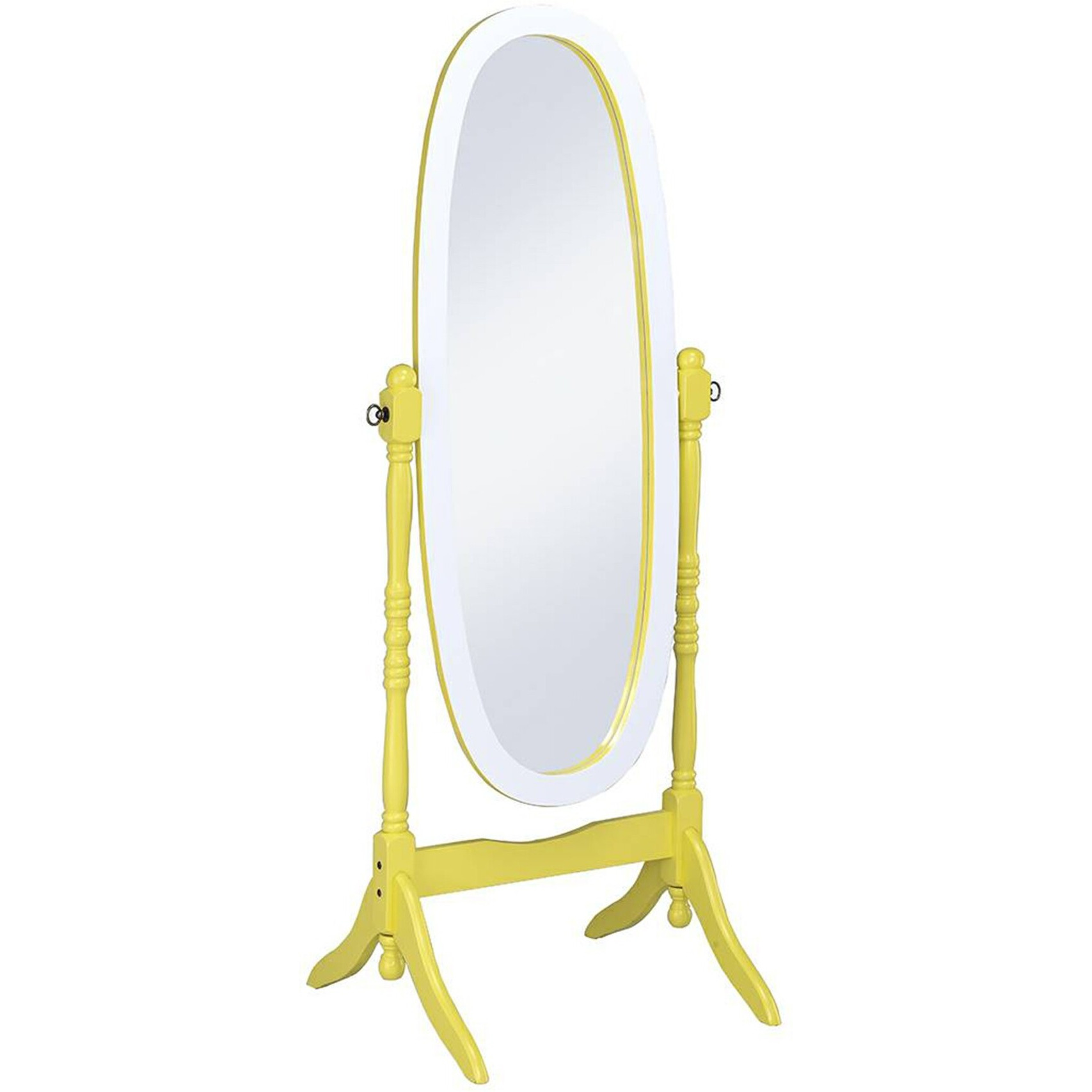Pretty Yellow and White Cheval Standing Oval Mirror
