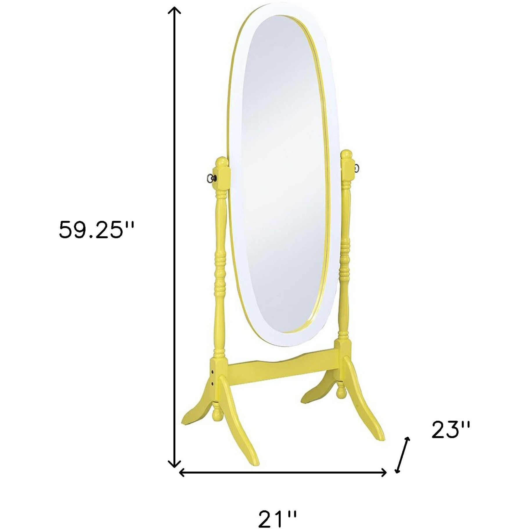 Pretty Yellow and White Cheval Standing Oval Mirror