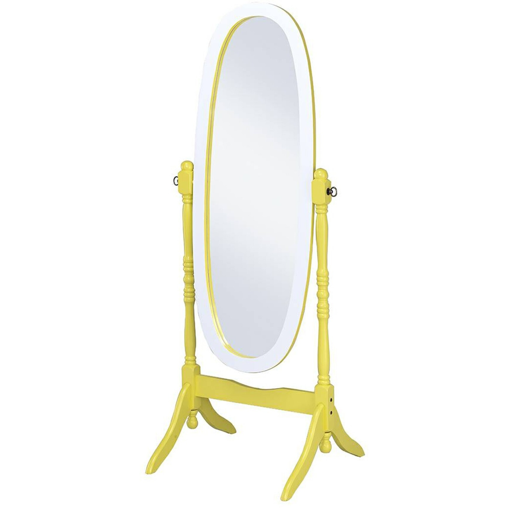 Pretty Yellow and White Cheval Standing Oval Mirror