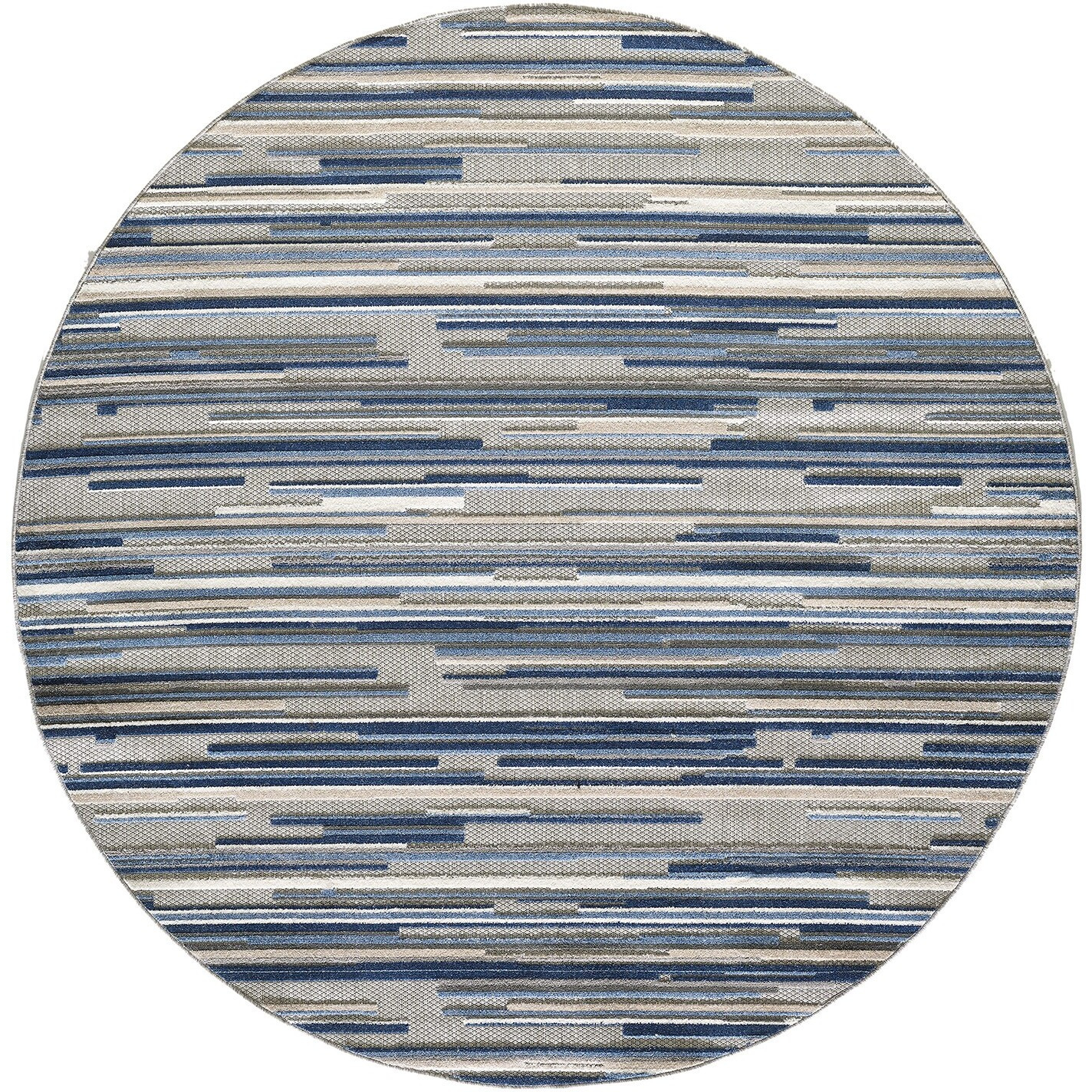 8 Round Blue Abstract Striped Indoor Outdoor Area Rug