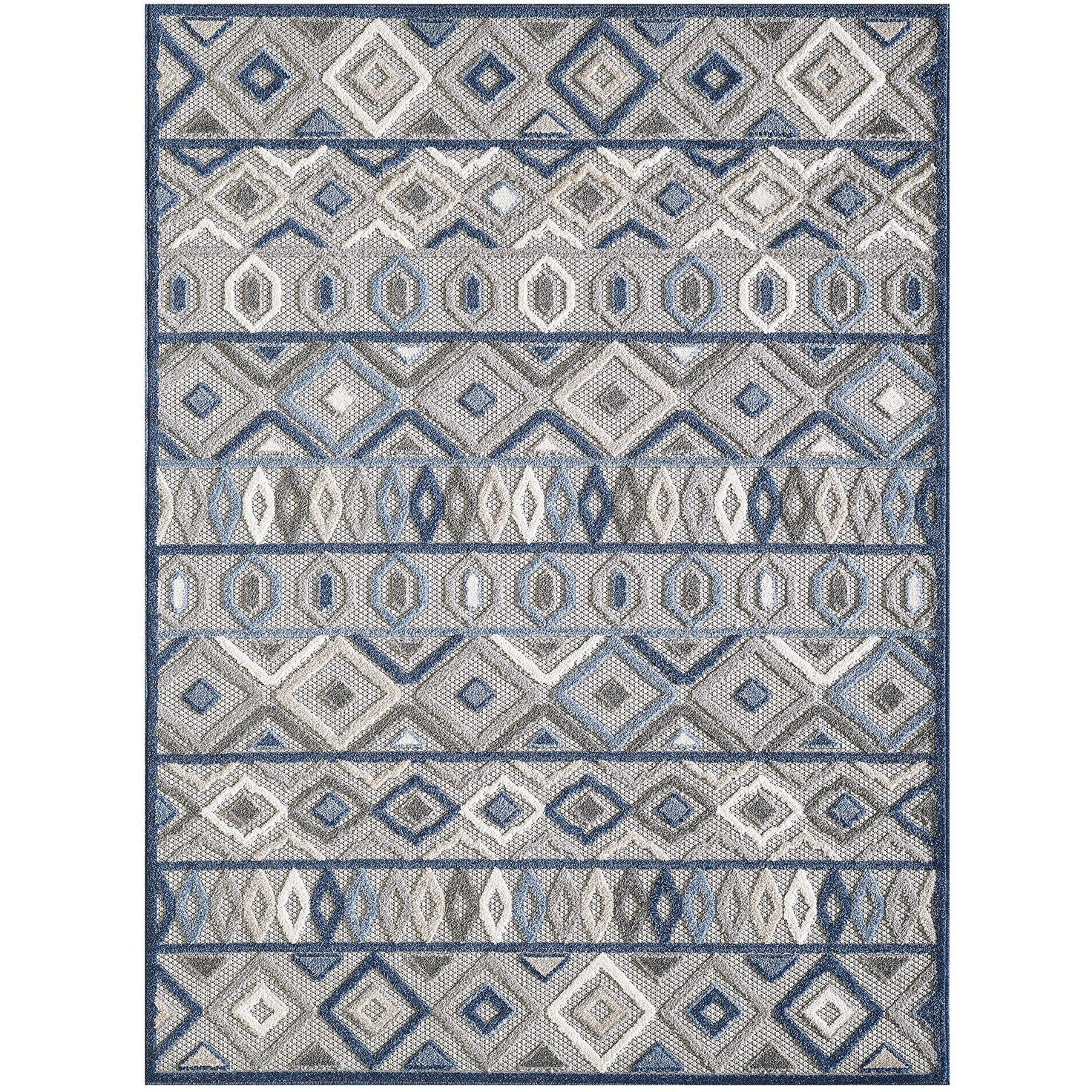 5 x 7 Gray Blue Aztec Pattern Indoor Outdoor Area Rug