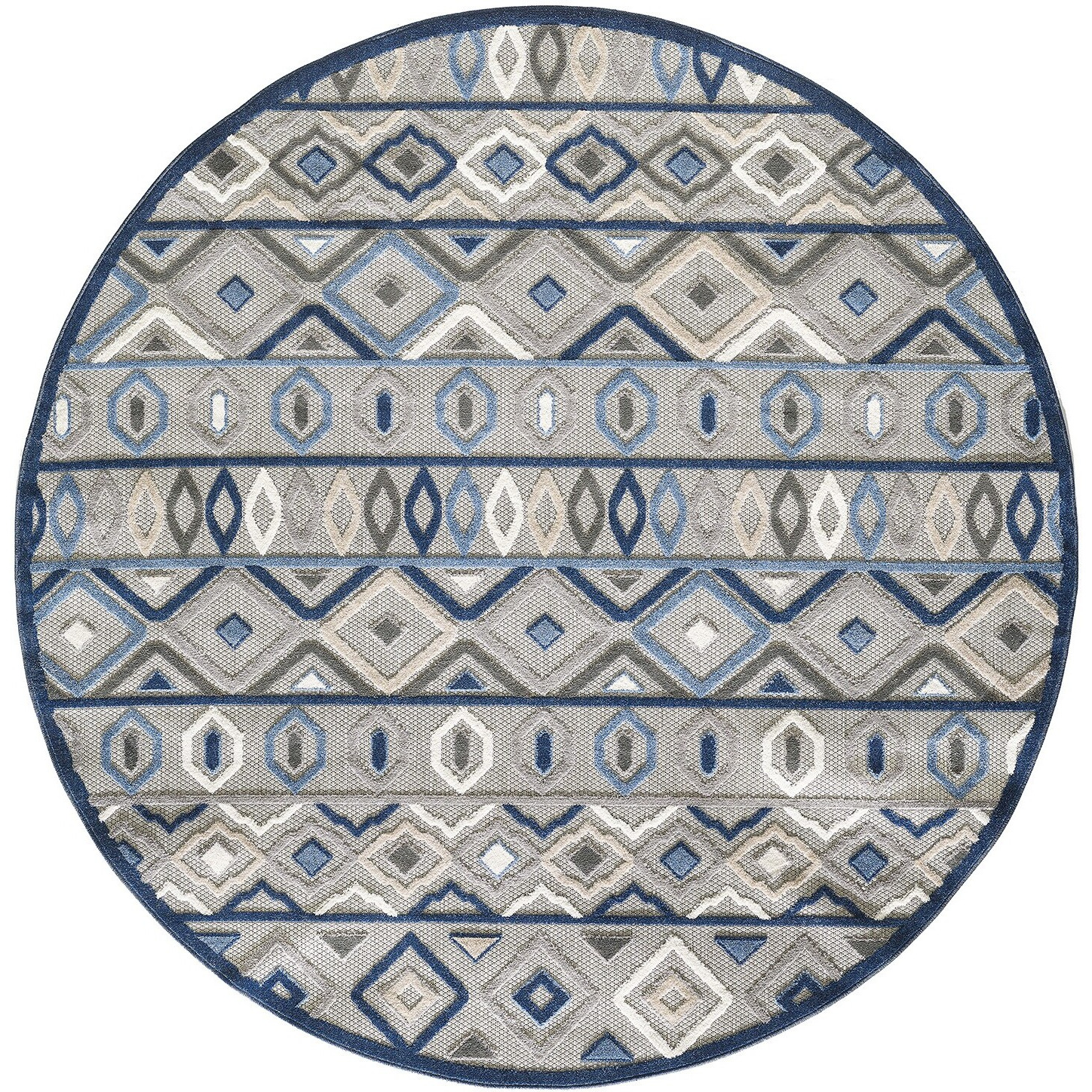 8 Round Gray Blue Aztec Pattern Indoor Outdoor Area Rug