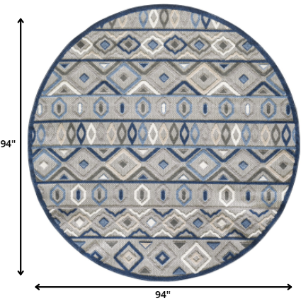 8 Round Gray Blue Aztec Pattern Indoor Outdoor Area Rug