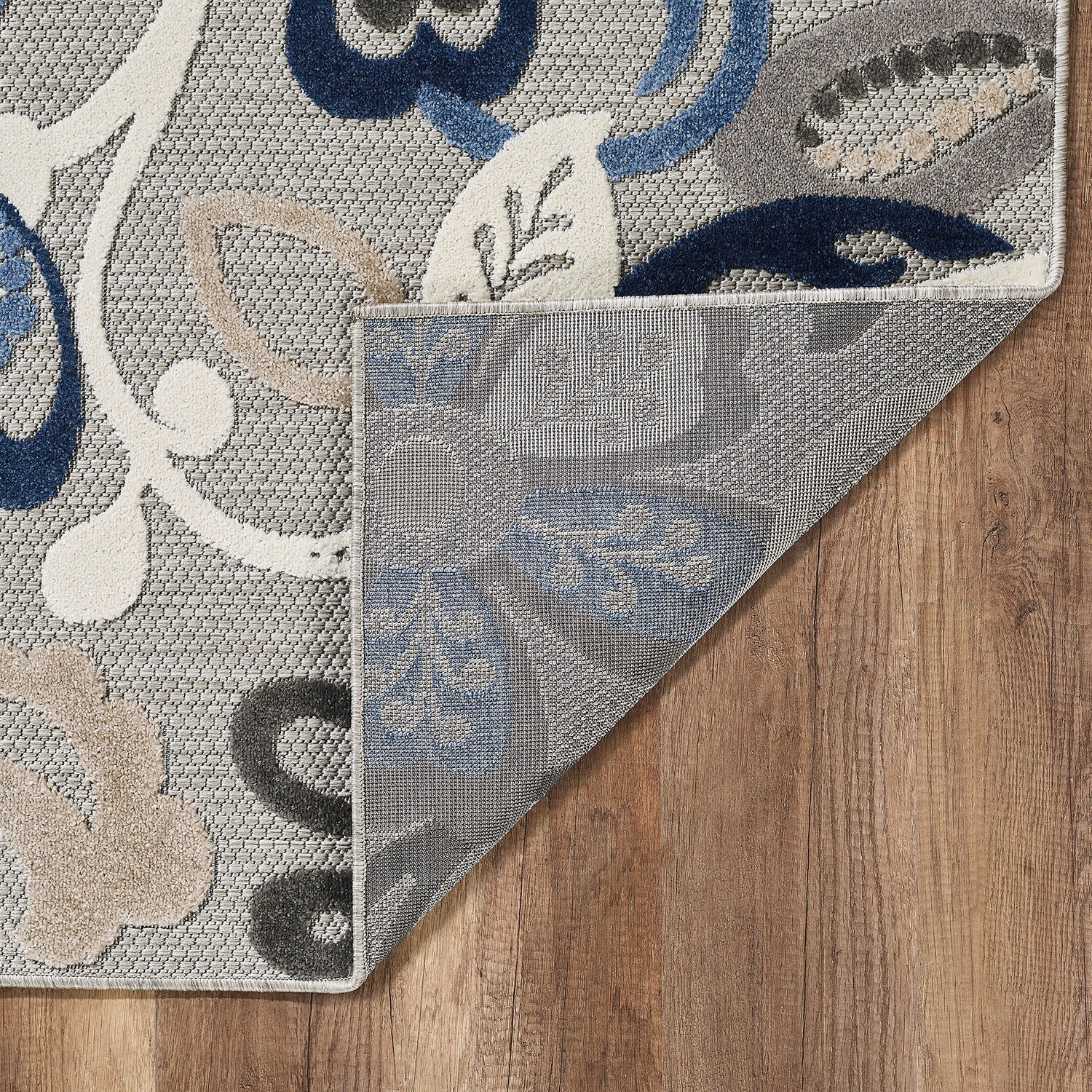 5 x 7 Blue Gray Jacobean Floral Indoor Outdoor Area Rug