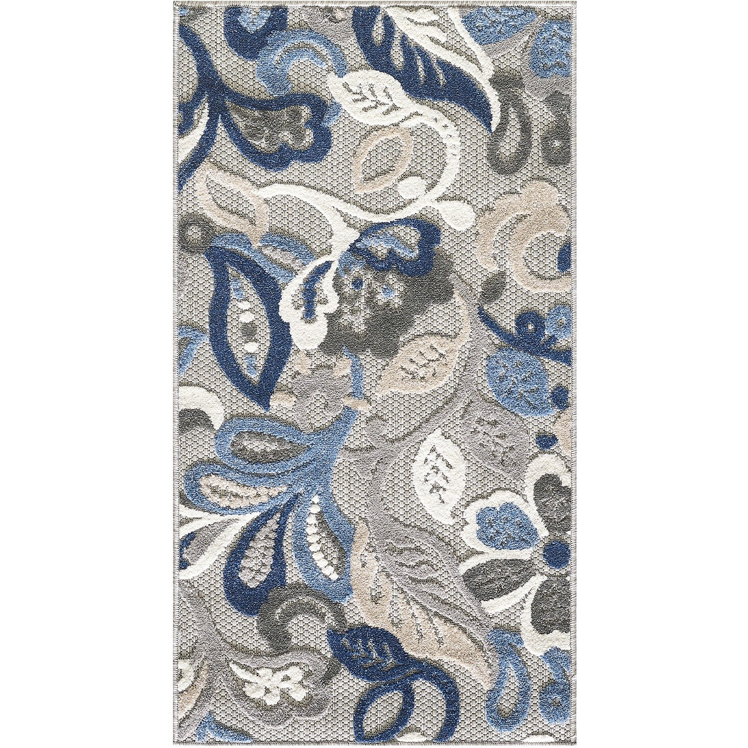 5 x 7 Blue Gray Jacobean Floral Indoor Outdoor Area Rug