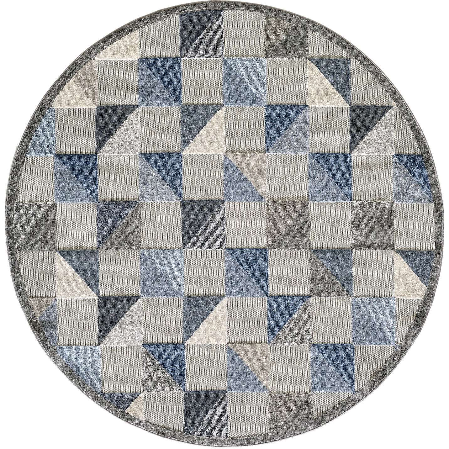8 Round Blue Gray Triangle Indoor Outdoor Area Rug