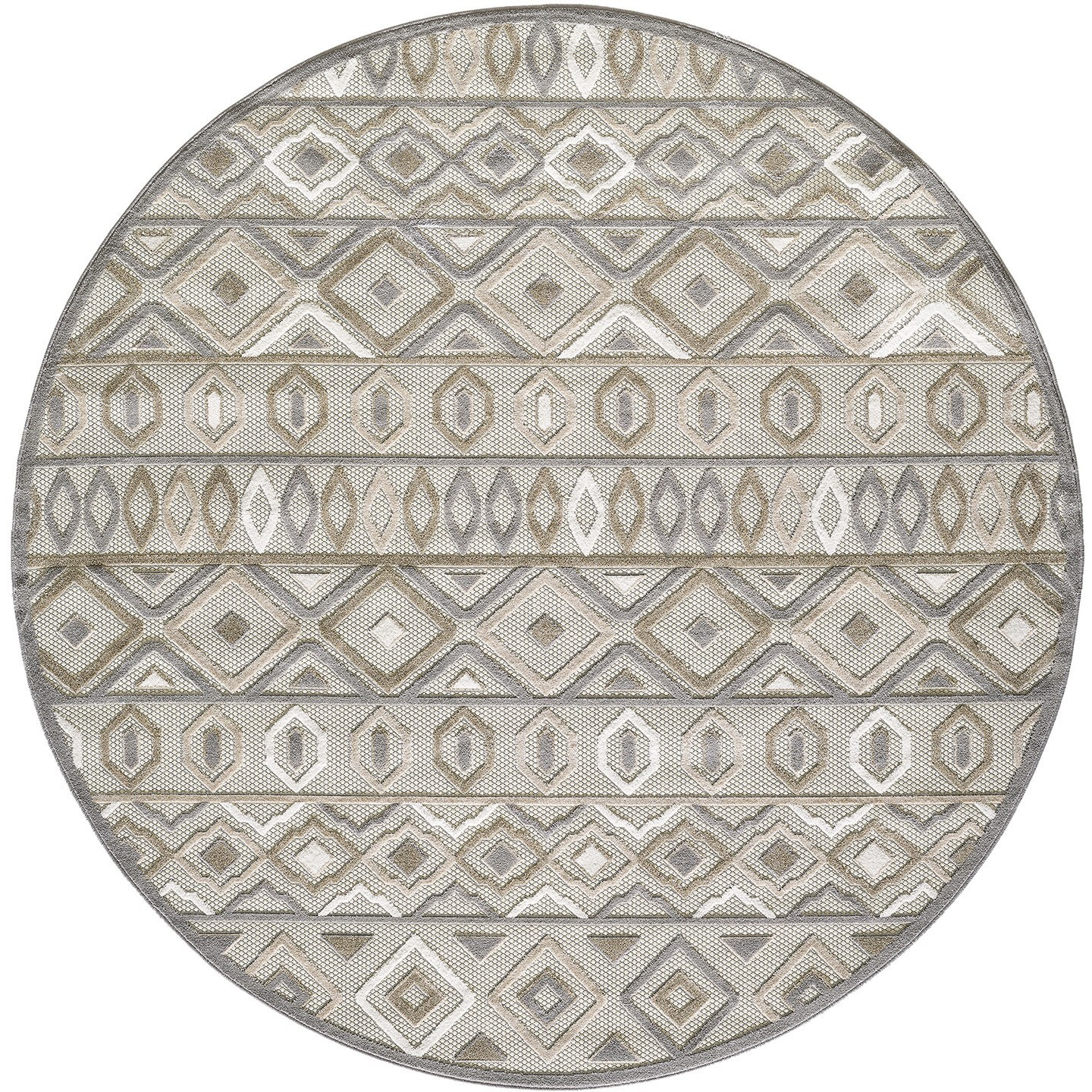 8 Round Gray Ivory Aztec Pattern Indoor Outdoor Area Rug