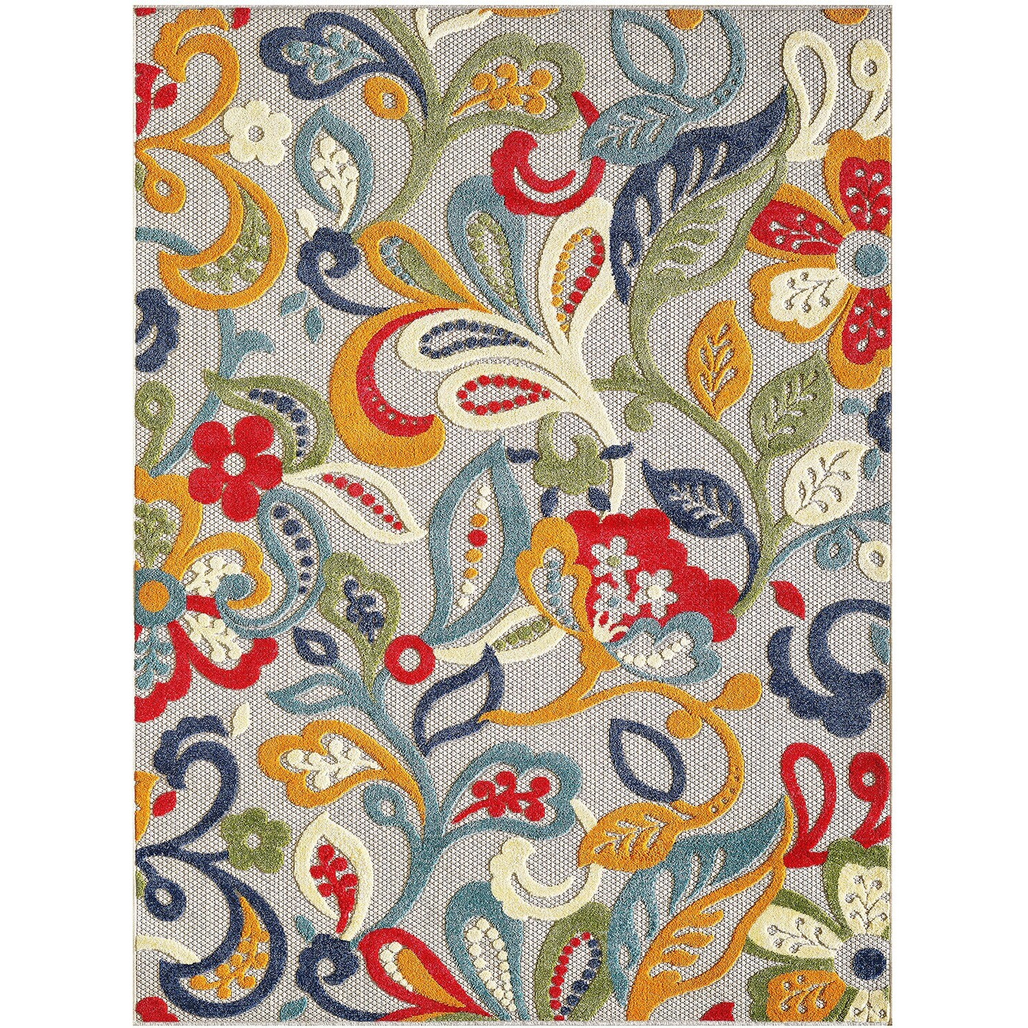 7 x 9 Multi Jacobean Floral Indoor Outdoor Area Rug