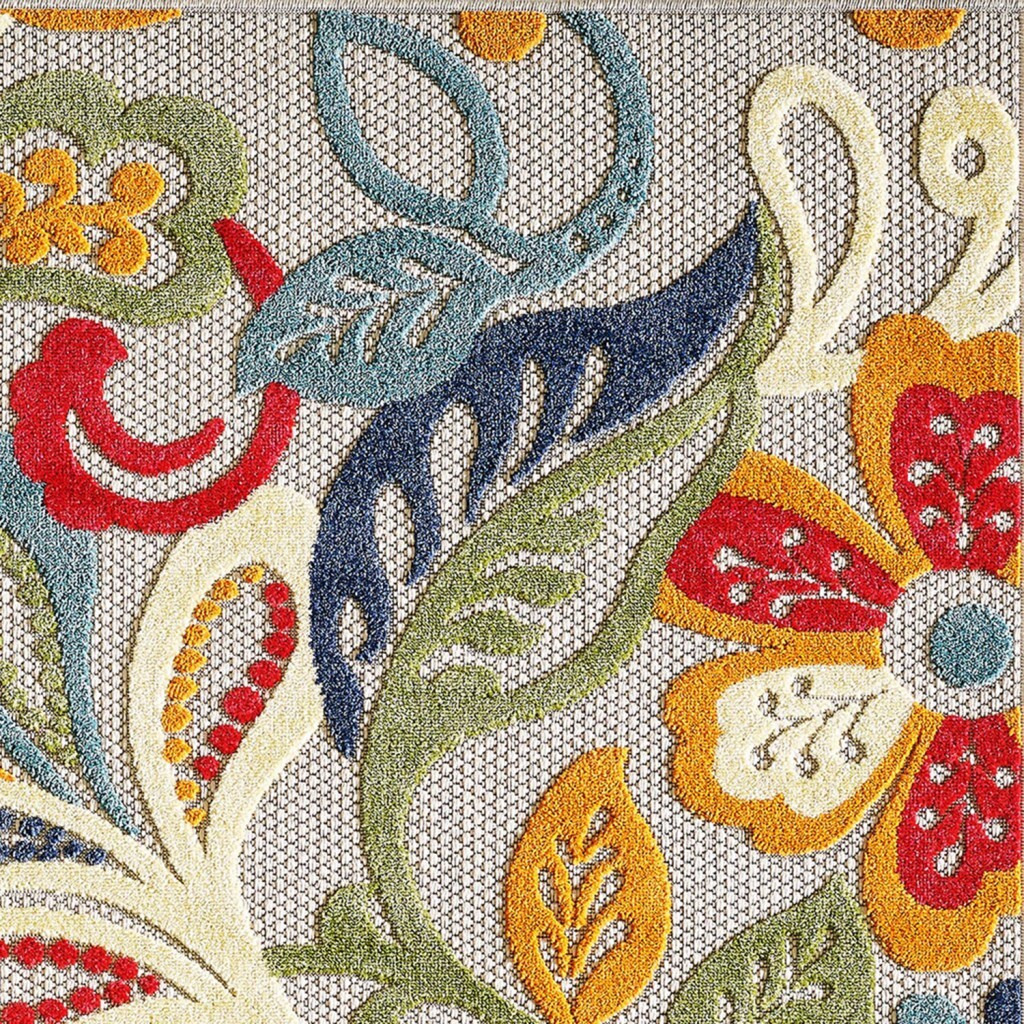 8 Round Multicolor Jacobean Floral Indoor Outdoor Area Rug