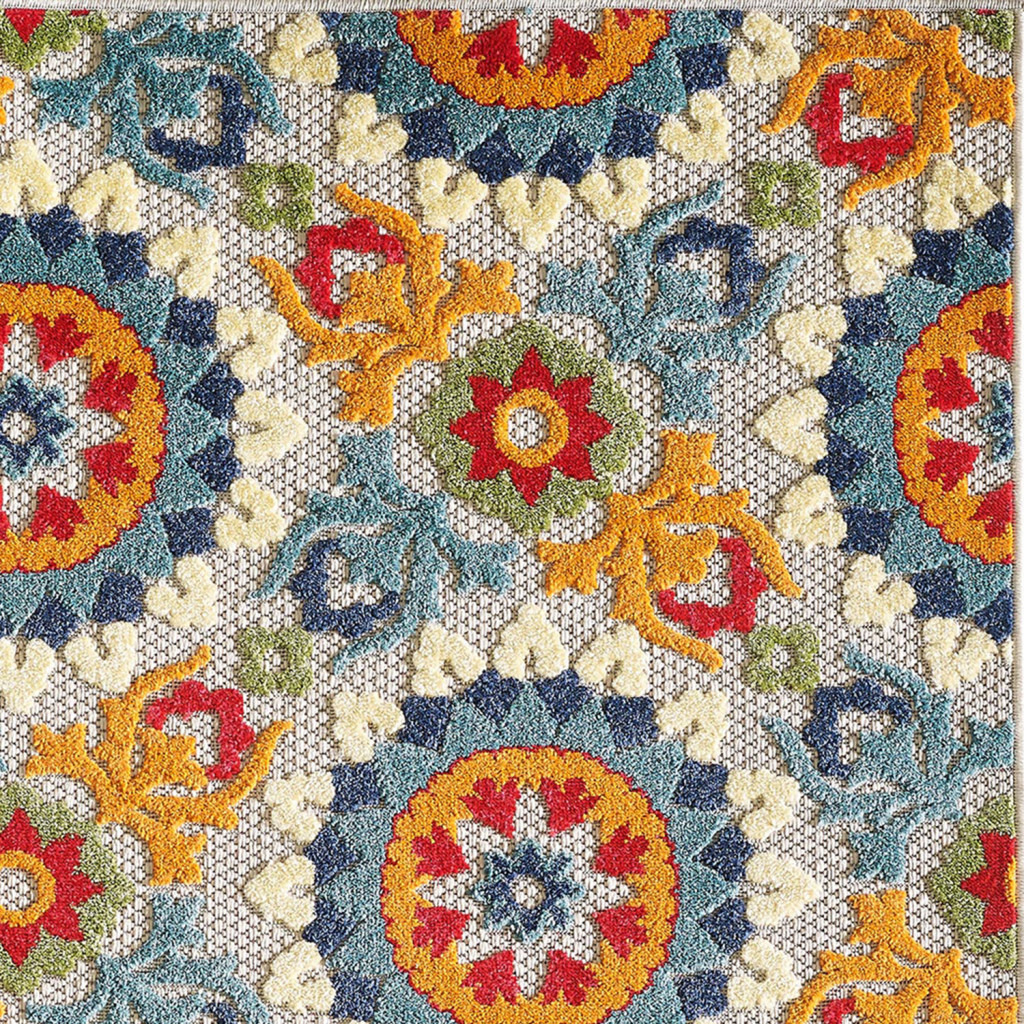 8 Round Orange Floral Lattice Indoor Outdoor Area Rug