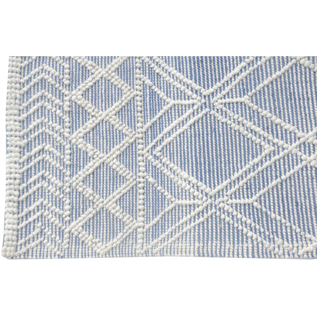 5 x 7 Blue Ivory Tribal Geometric Pattern Area Rug