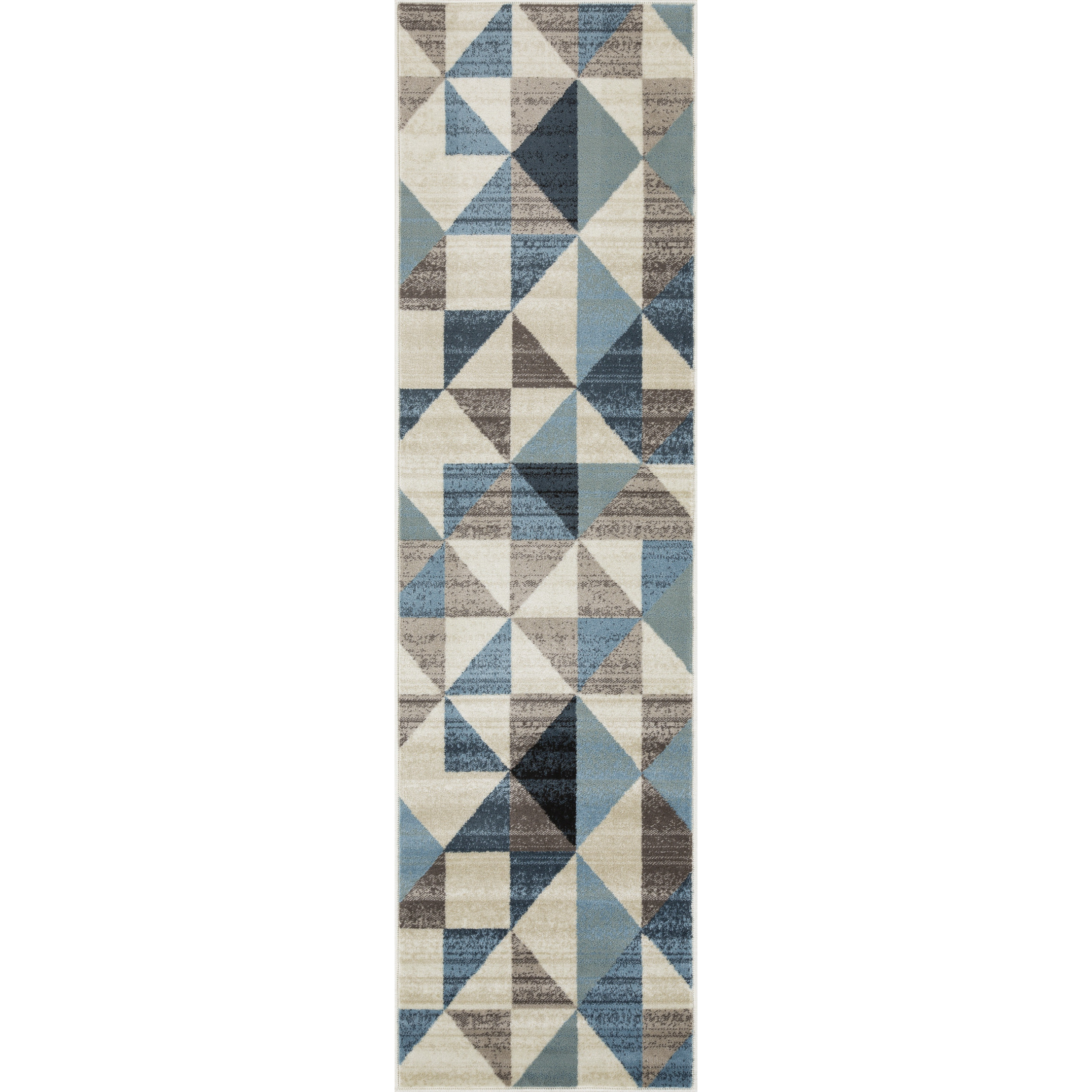 2 x 8 Blue Beige Nested Diamonds Modern Runner Rug