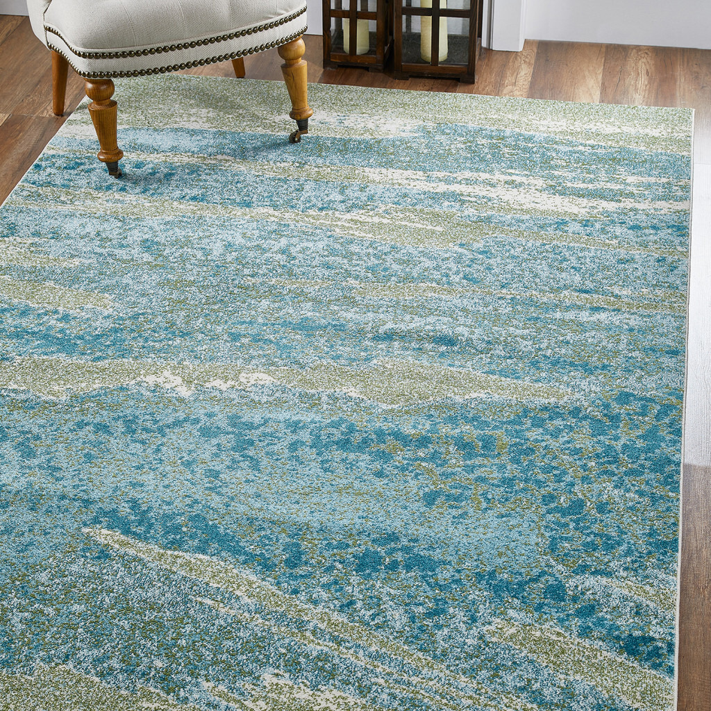 8 x 11 Blue Sage Impressionistic Ocean Area Rug