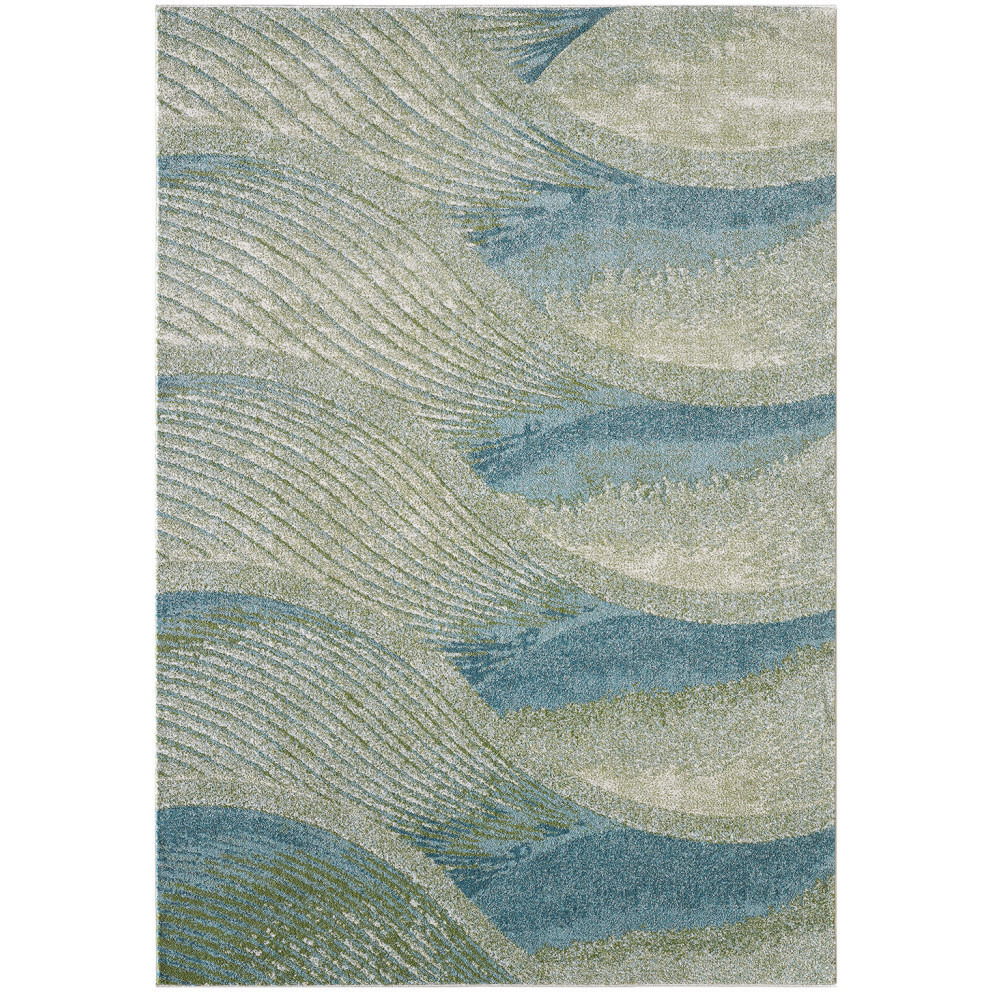 7 x 10 Blue Beige Abstract Waves Modern Area Rug