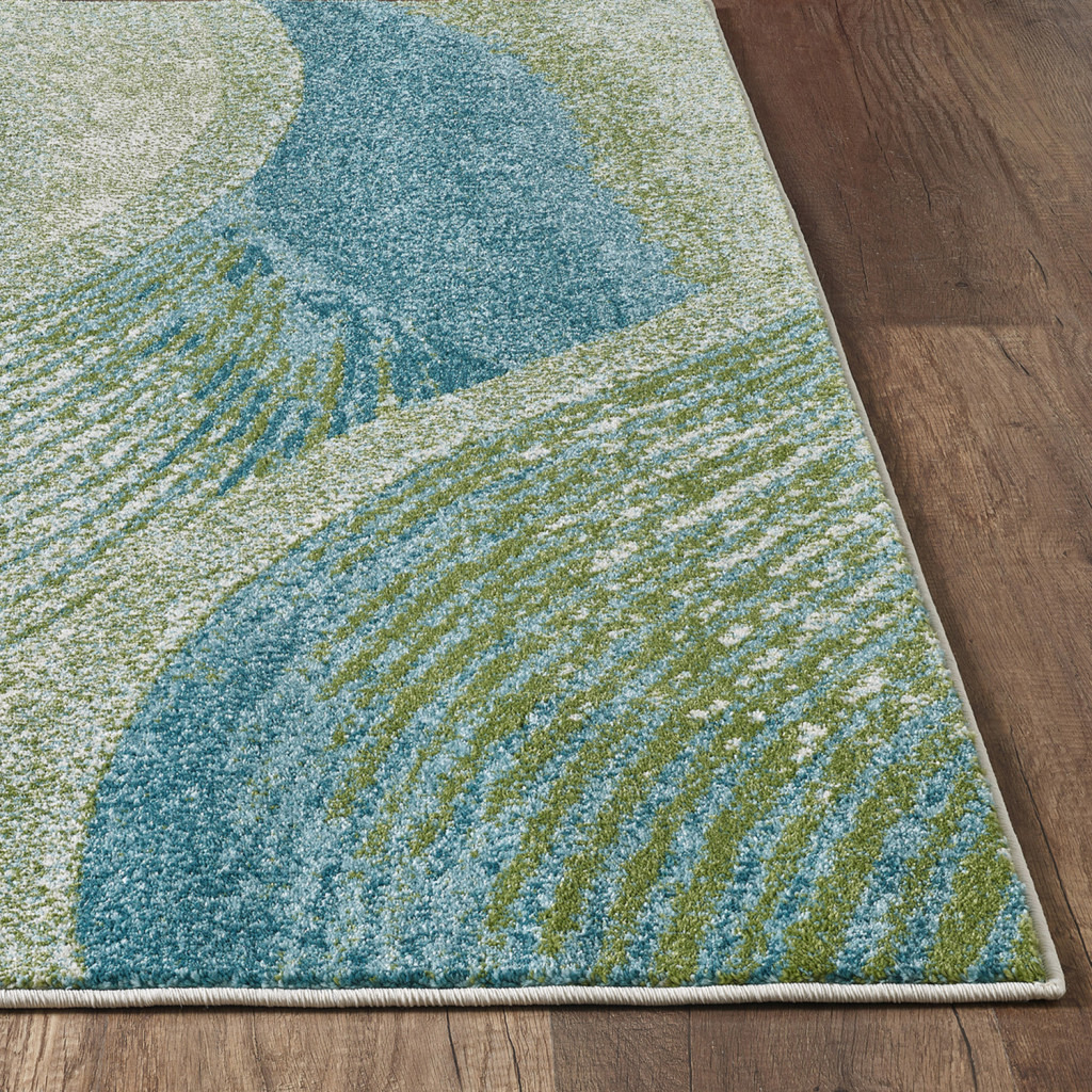 7 x 10 Blue Beige Abstract Waves Modern Area Rug