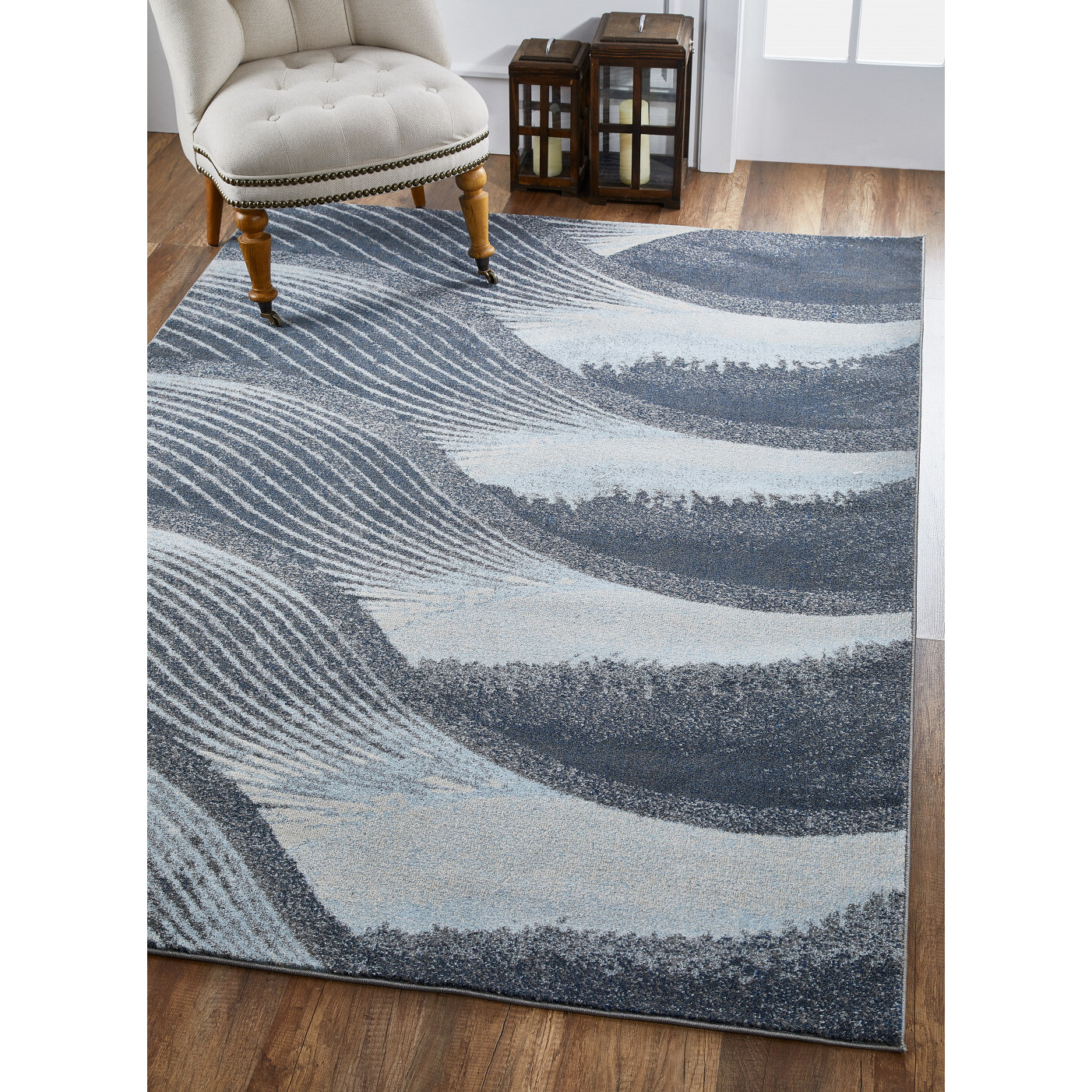7 x 10 Gray Blue Abstract Waves Modern Area Rug