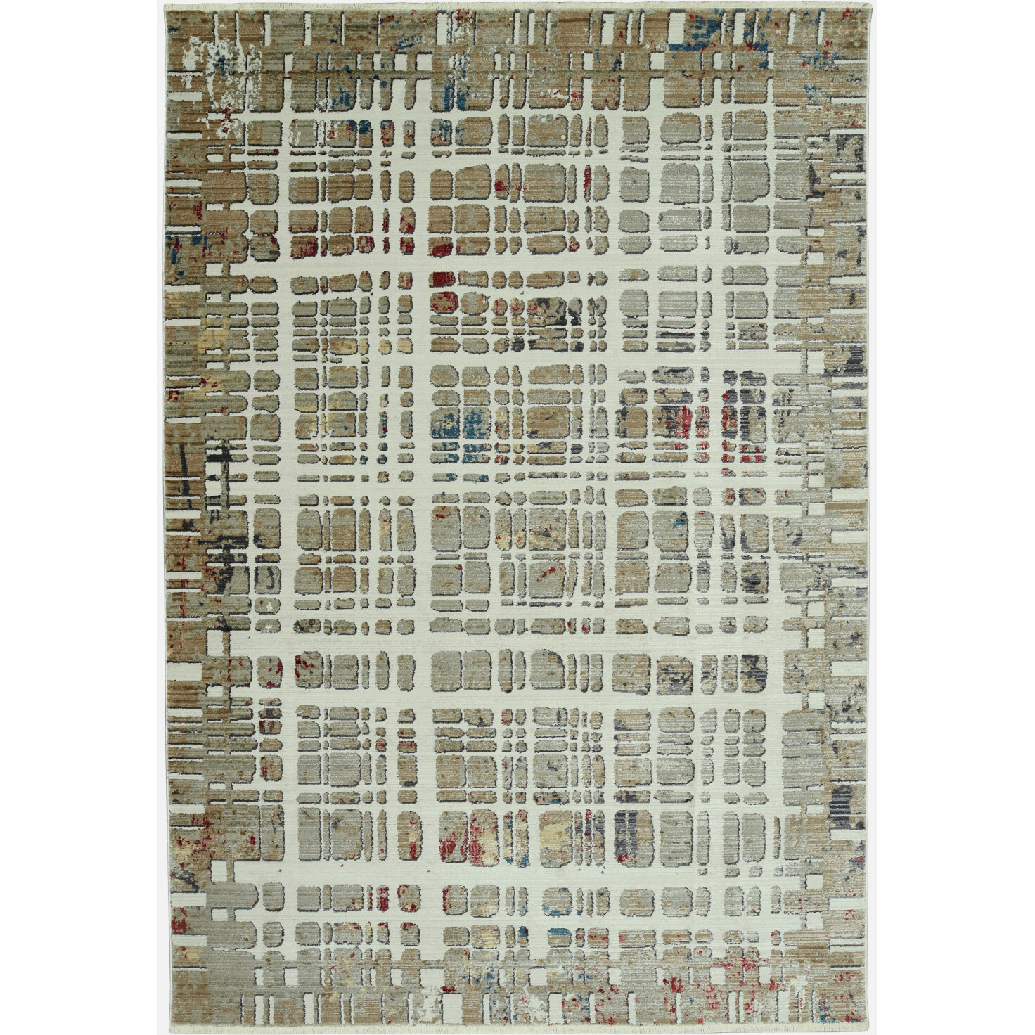 5 x 8 Ivory Khaki Distressed Plaid Area Rug