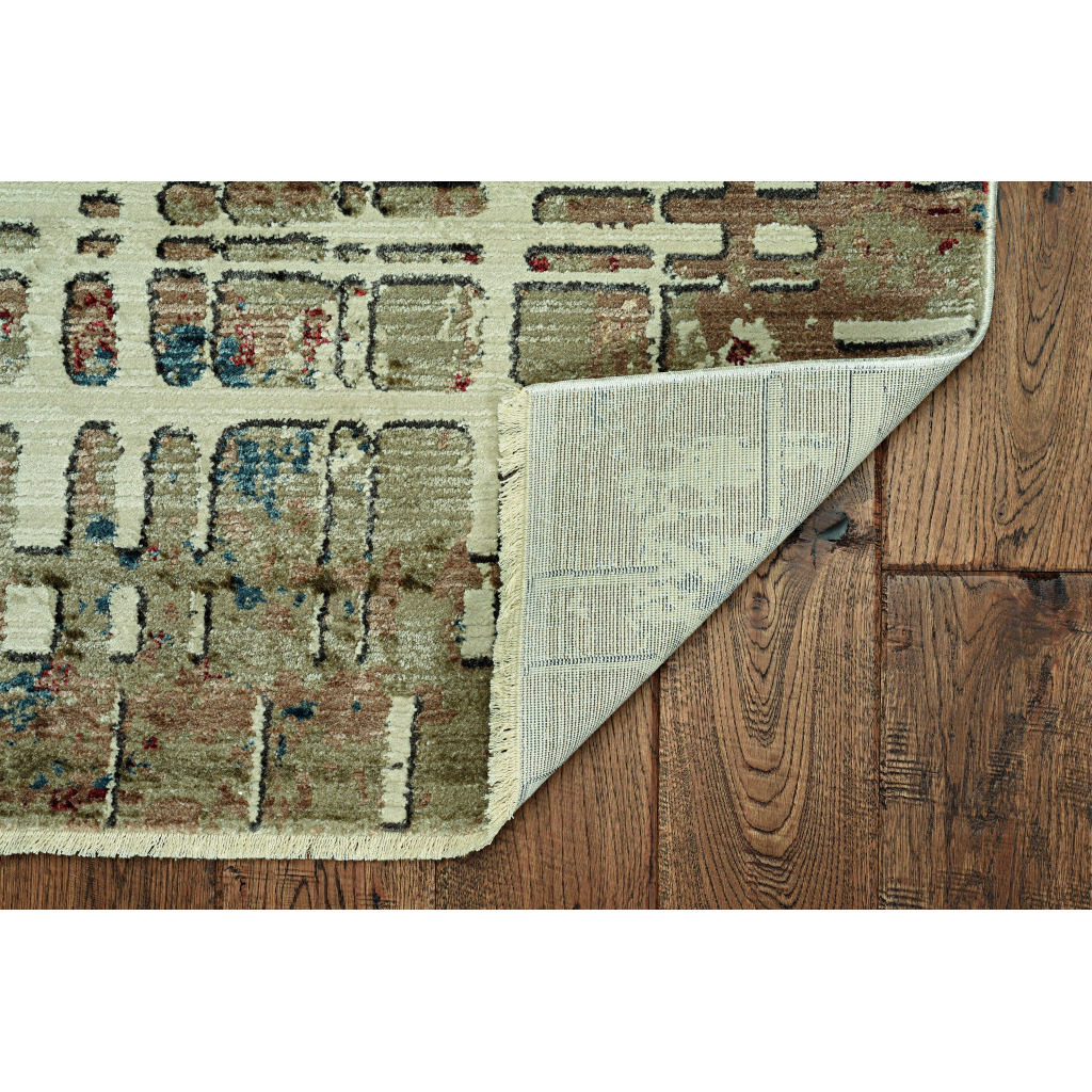 5 x 8 Ivory Khaki Distressed Plaid Area Rug