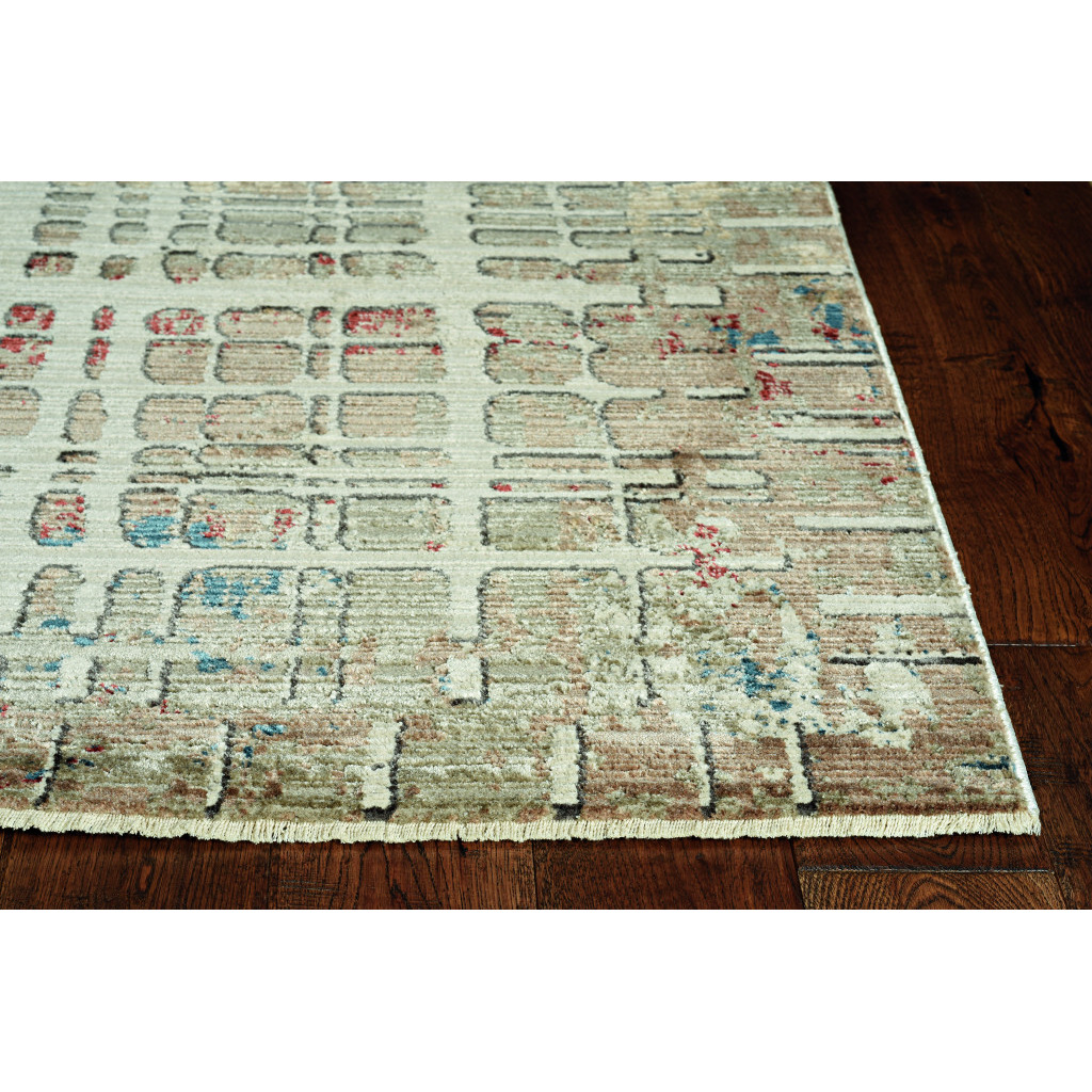 5 x 8 Ivory Khaki Distressed Plaid Area Rug