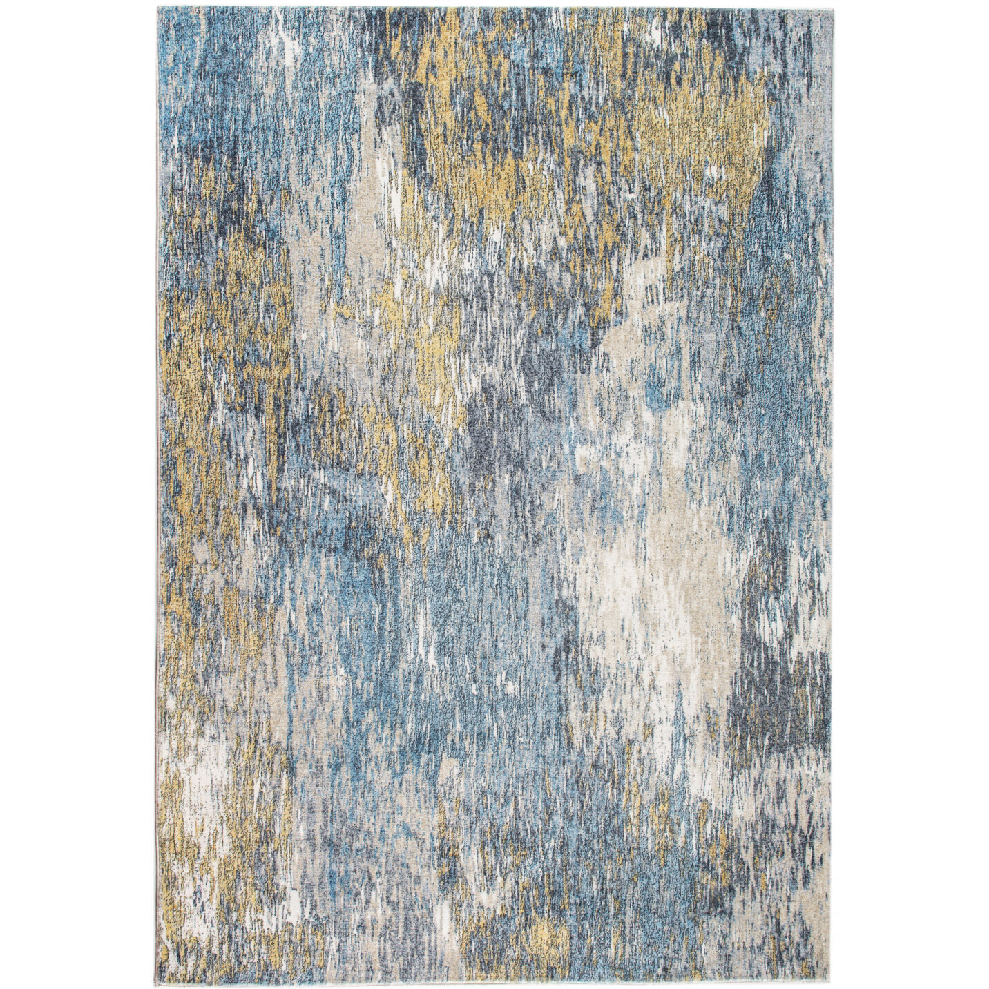 6 x 9 Blue Gold Abstract Painting Modern Area Rug
